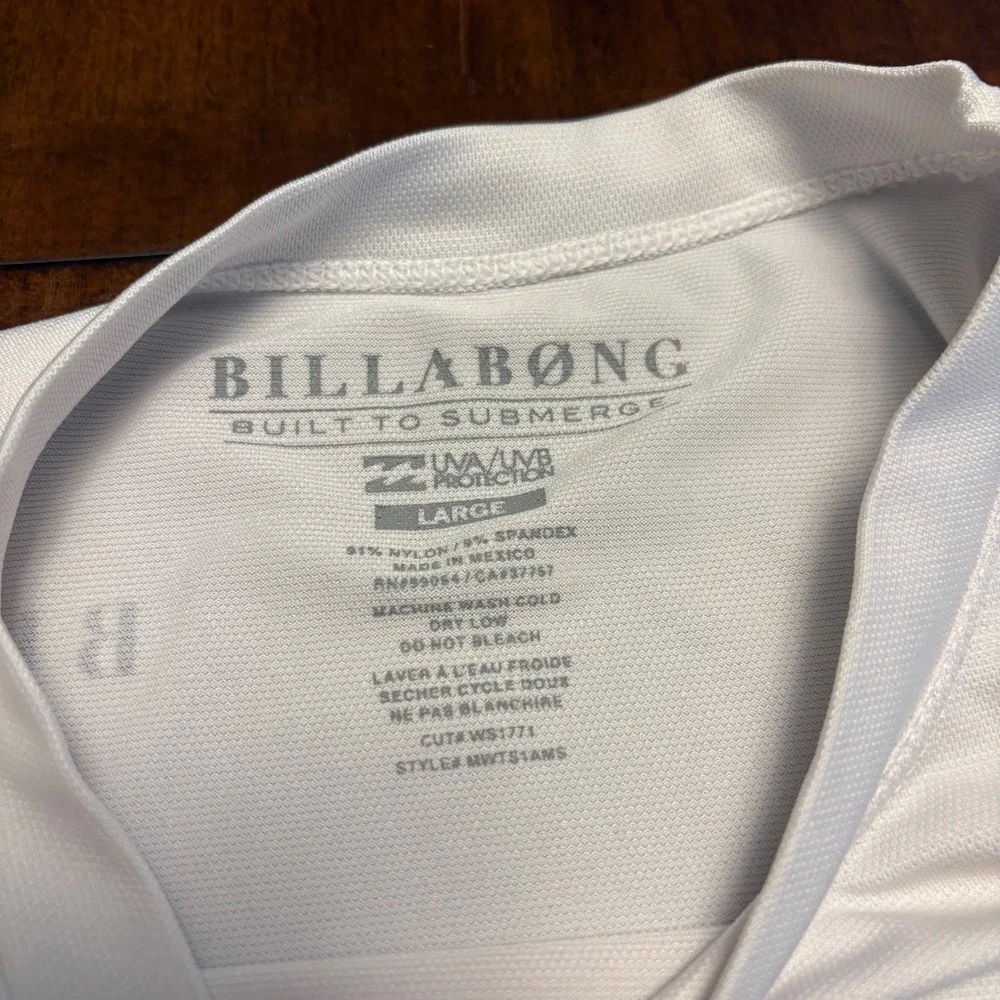 Billabong Submersibles Rash Guard Mens Large White UV Protection Short Sleeve